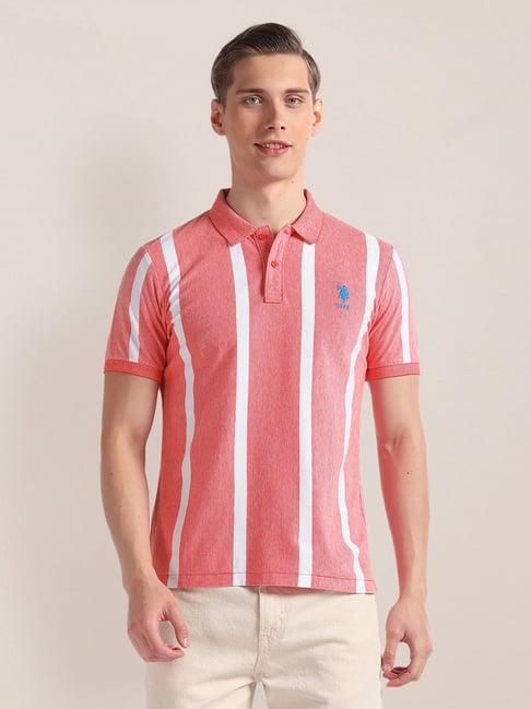 u.s. polo assn. red slim fit striped cotton polo t-shirt