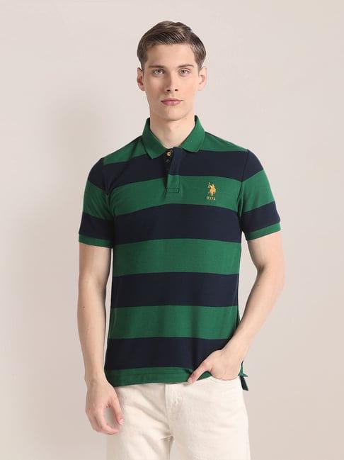 u.s. polo assn. dark green slim fit striped cotton polo t-shirt