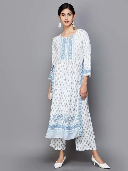 melange by lifestyle white floral print kurta palazzo set