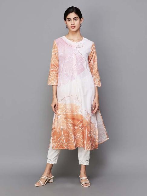 melange by lifestyle multicolored cotton floral print straight kurta