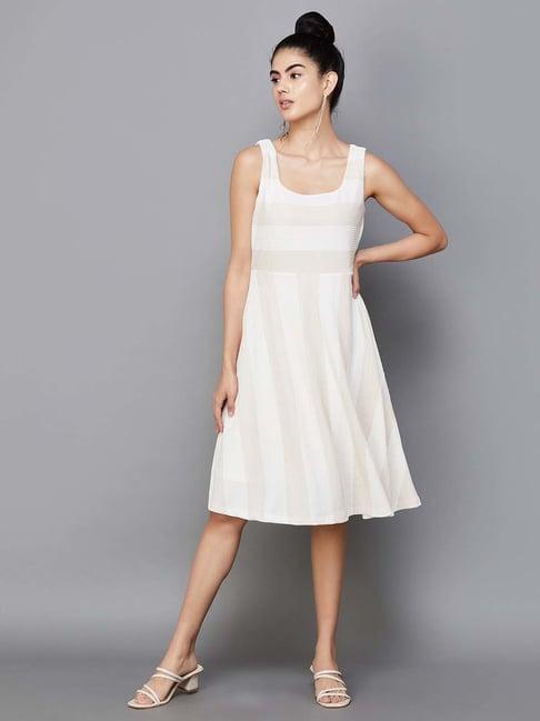 code by lifestyle off-white striped a-line dress