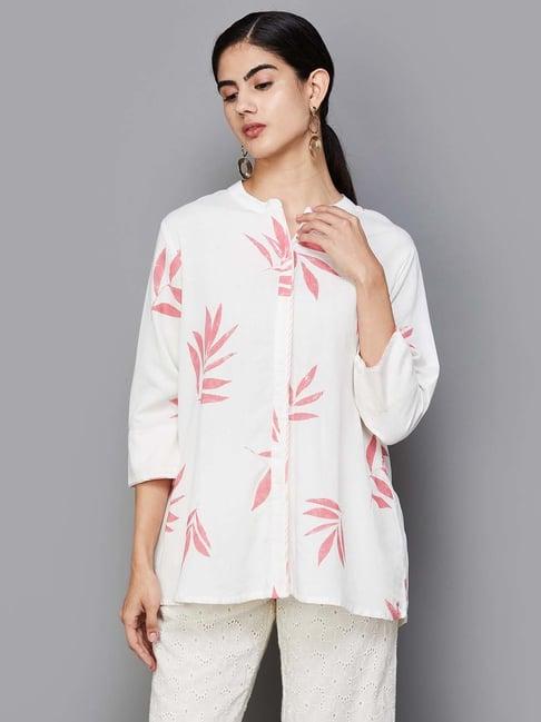 melange by lifestyle off-white floral print tunic