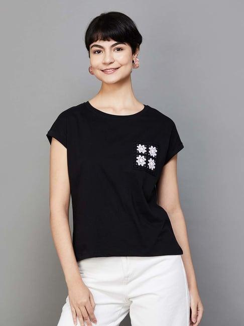 fame forever by lifestyle black cotton embroidered top