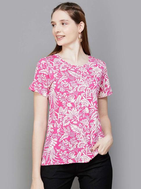 colour me by melange pink floral print t-shirt