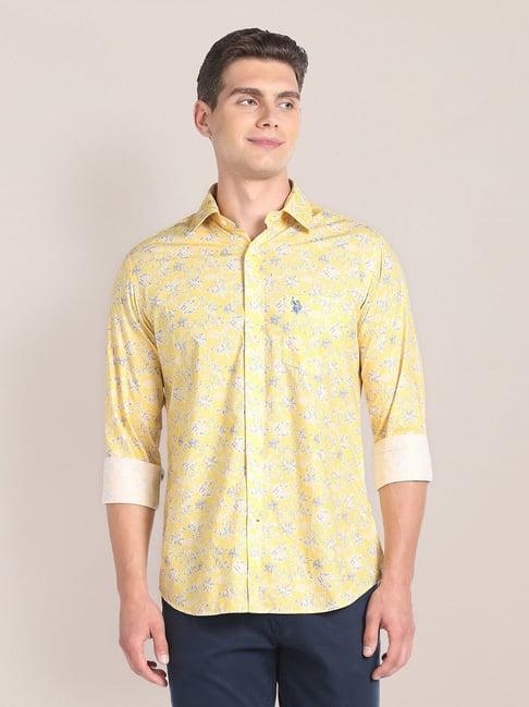 u.s. polo assn. yellow regular fit printed cotton shirt