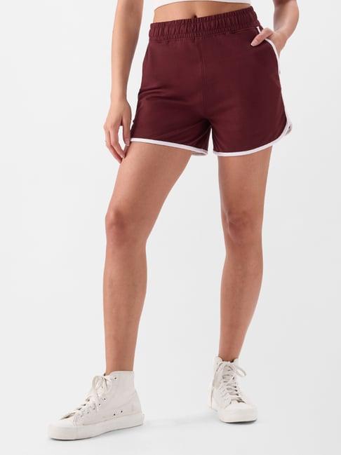 the souled store maroon cotton regular fit shorts