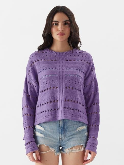 the souled store lavender self design oversized sweater