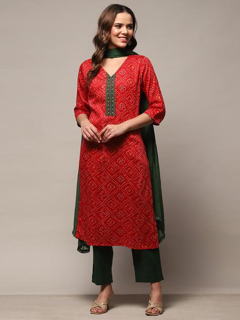 biba red printed unstitched dress material