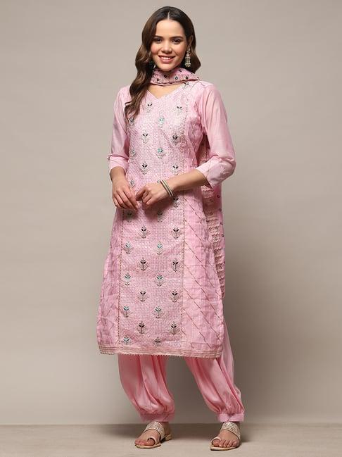 biba pink embroidered unstitched dress material