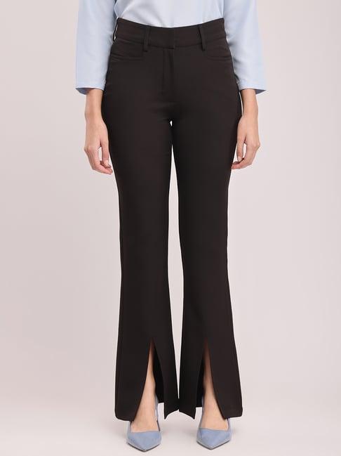 fablestreet black polyester flared fit trousers