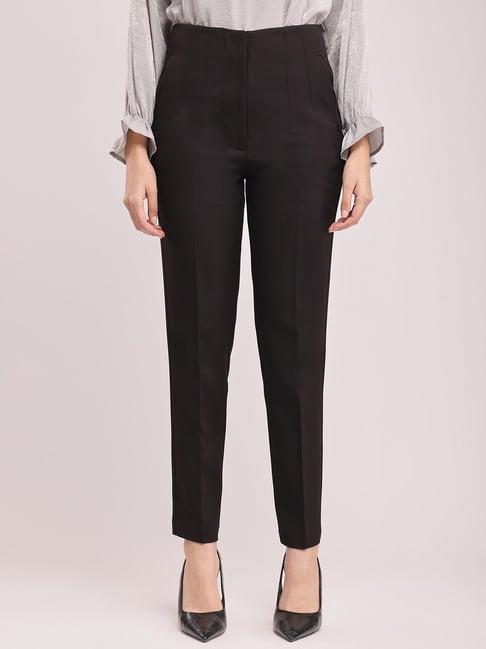 fablestreet black polyester tapered fit trousers