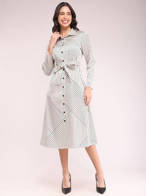 fablestreet off white & black stripes shirt dress