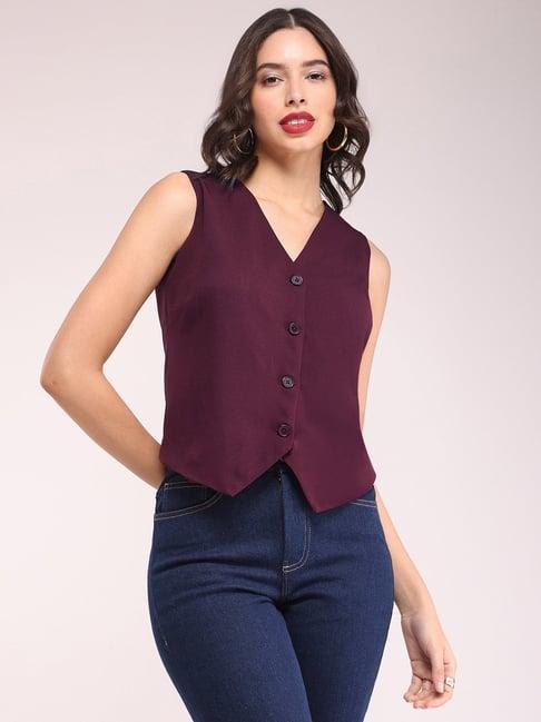 fablestreet burgundy relaxed fit waistcoat