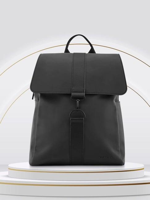 fastrack black faux leather solid backpack