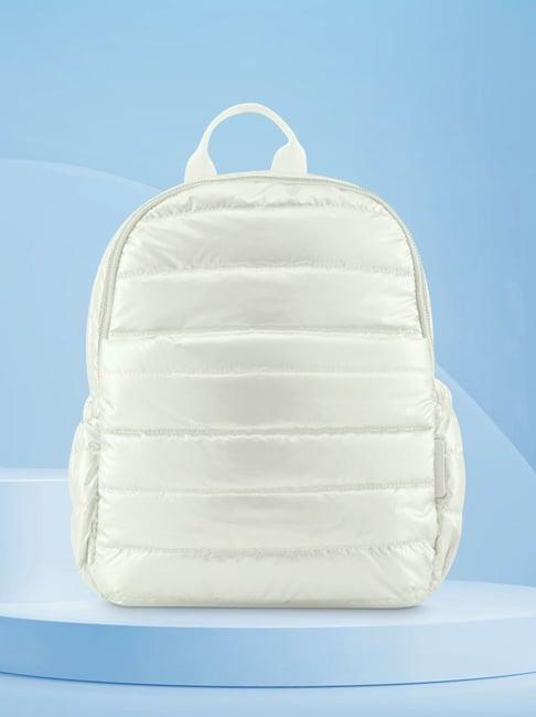 fastrack white faux leather quilted backpack