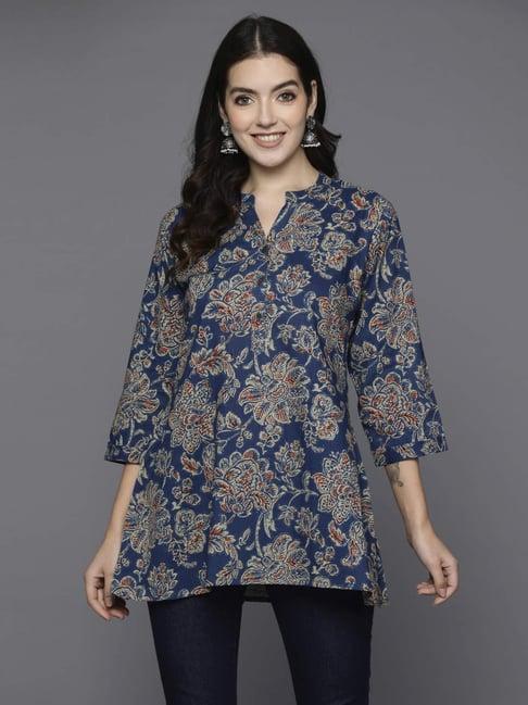 indo era blue cotton printed tunic