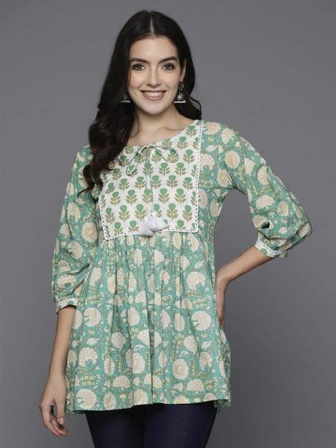 indo era green cotton printed tunic