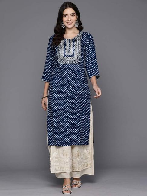 indo era blue printed straight kurta