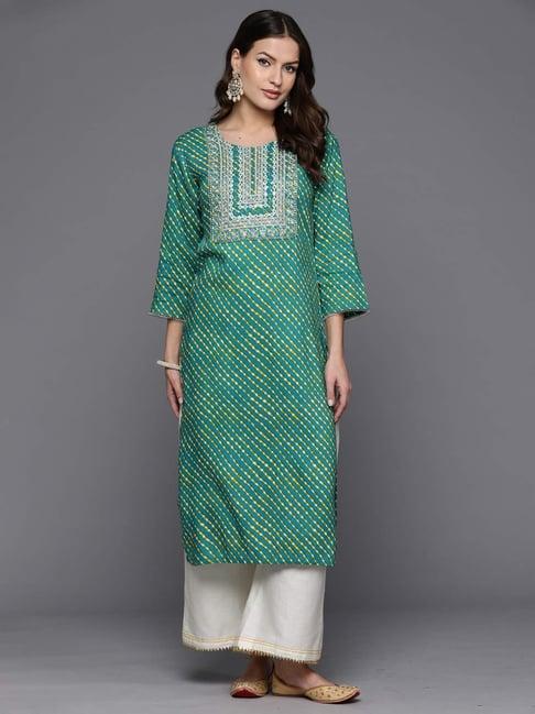 indo era blue printed straight kurta