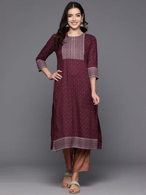 indo era maroon printed straight kurta