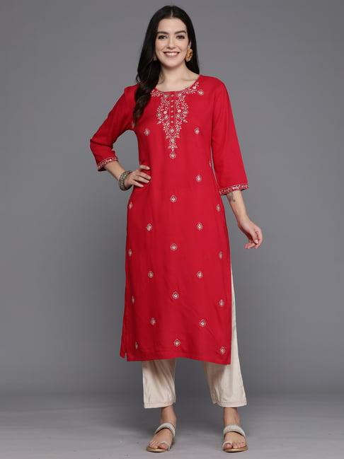 indo era pink embroidered straight kurta