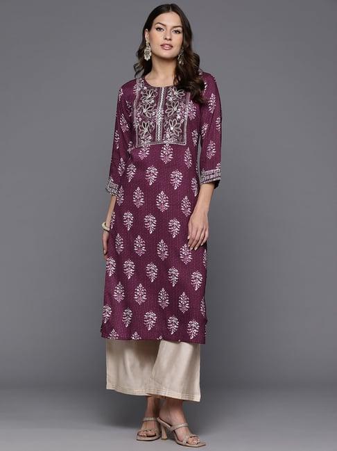 indo era purple printed straight kurta