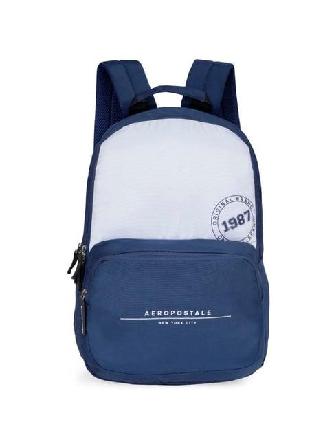 aeropostale wilton navy & off white polyester color block laptop backpack - 24 ltrs