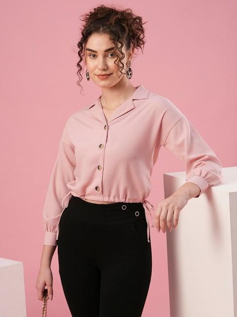 globus pink regular fit crop shirt