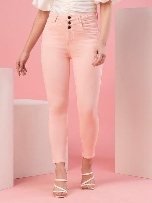 globus pink cotton straight fit high rise jeans