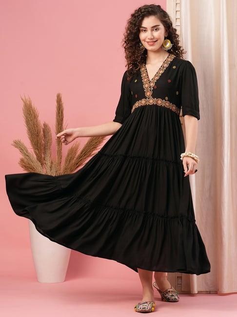 globus black embroidered maxi dress