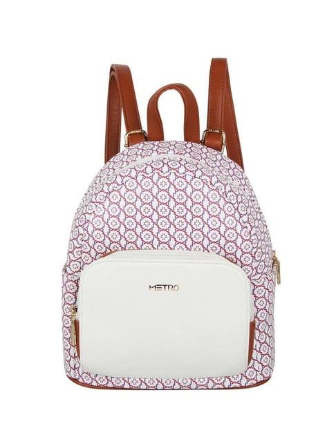 metro white synthetic printed backpack