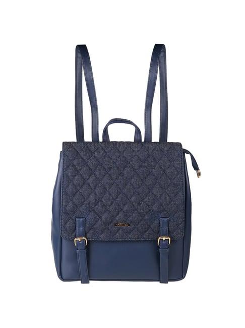 metro blue synthetic quilted backpack