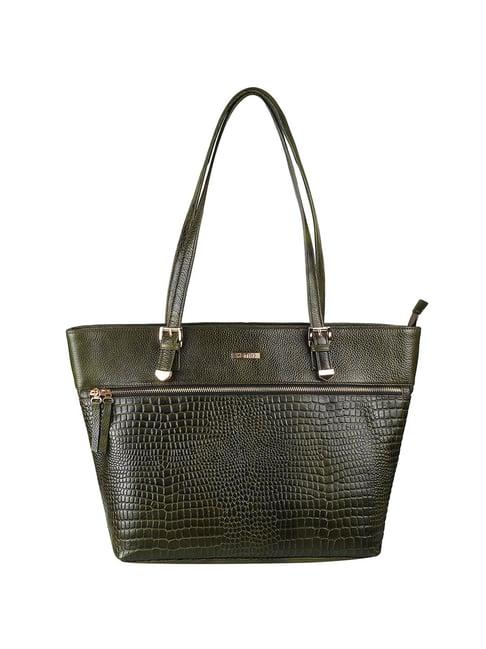 metro olive leather textured tote handbag