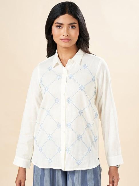 akkriti by pantaloons white cotton embroidered shirt