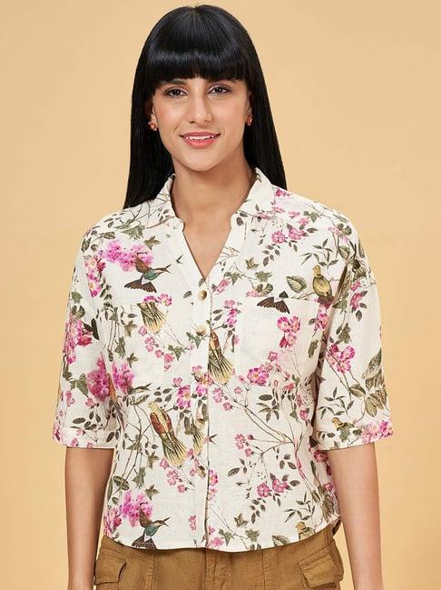 honey by pantaloons whisper white cotton floral print shirt