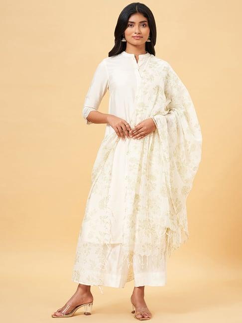 rangmanch by pantaloons white cotton printed dupatta