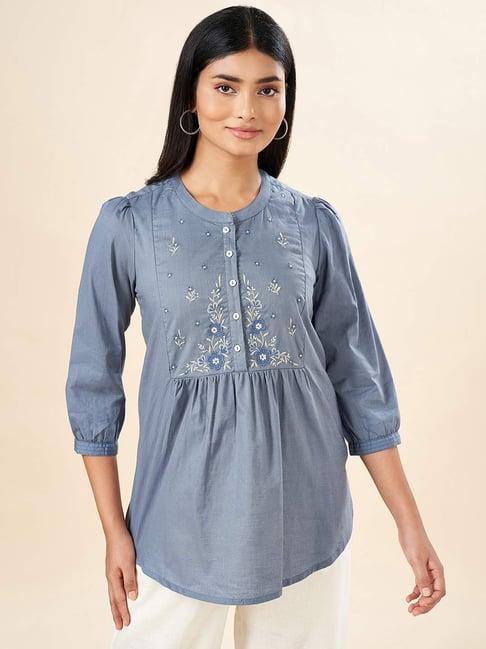 akkriti by pantaloons blue embroidered tunic