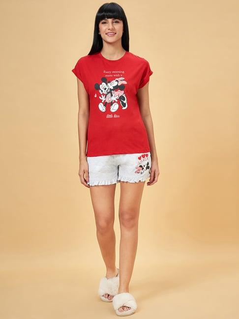 dreamz by pantaloons red & grey cotton printed t-shirt shorts set