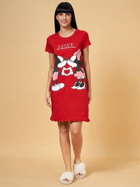 dreamz by pantaloons red cotton printed night dress