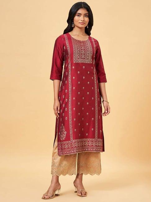 rangmanch by pantaloons red printed straight kurta