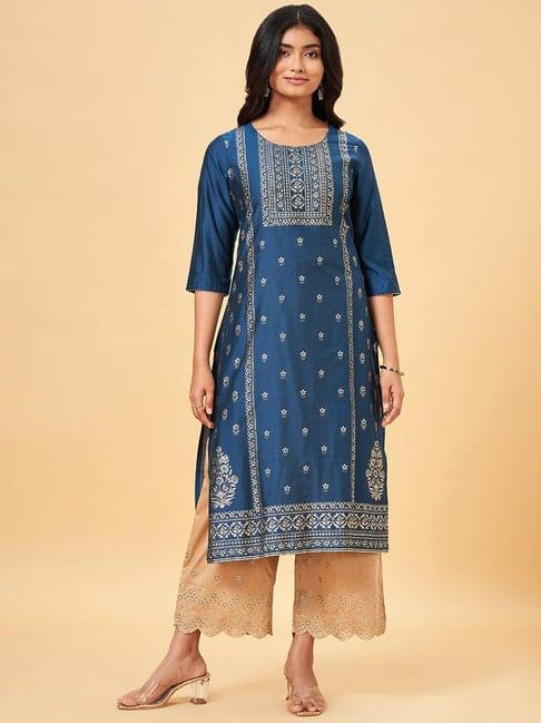 rangmanch by pantaloons blue printed straight kurta