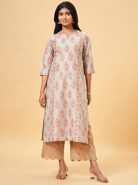 rangmanch by pantaloons grey floral print straight kurta