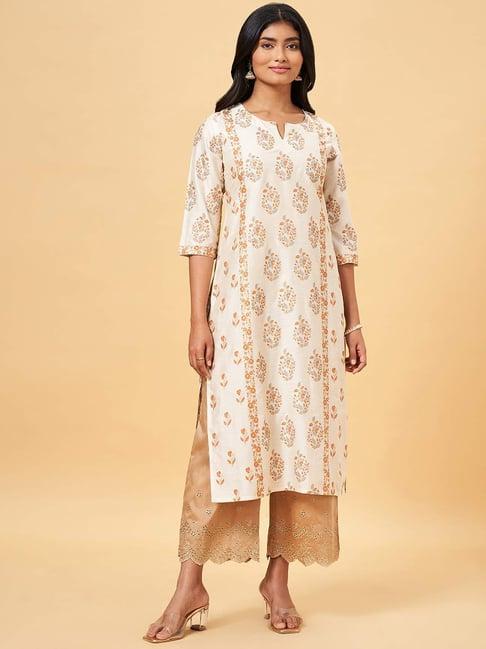 rangmanch by pantaloons white floral print straight kurta