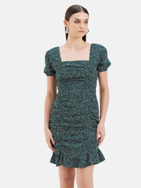 kazo green printed a line dress