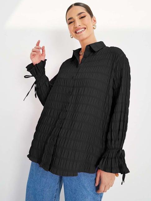 styli black textured pattern shirt