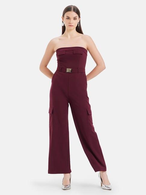 kazo maroon jumpsuit with belt