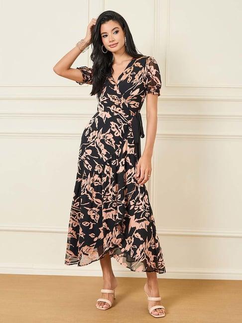 styli black floral print maxi dress