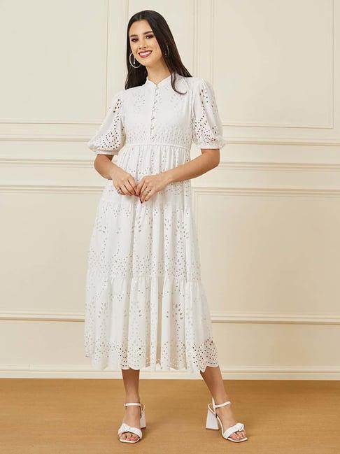 styli off-white self pattern a-line dress