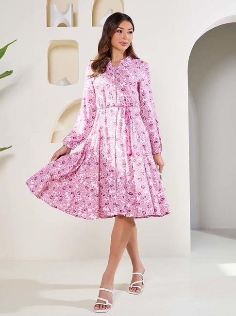 styli pink floral print a-line dress