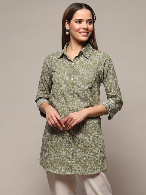 biba olive printed cotton shirt